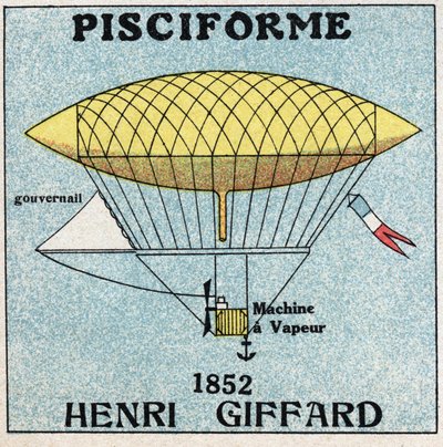 Balony: koperta w kształcie ryb, Henri Giffard (1825-1882) z 1852 r. Anonimowa ilustracja z 1925 r. Ze zbiorów prywatnych. autorstwa Anonymous Anonymous