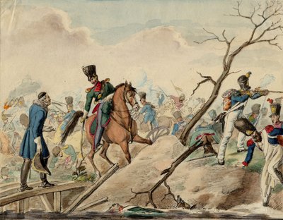 Bataille de Leipzig (bataille des Nations) - Epizod z bitwy pod Lipskiem - Anonim - 1813 - Akwarela na papierze - 16,2x20,8 - Kolekcja prywatna autorstwa Anonymous Anonymous