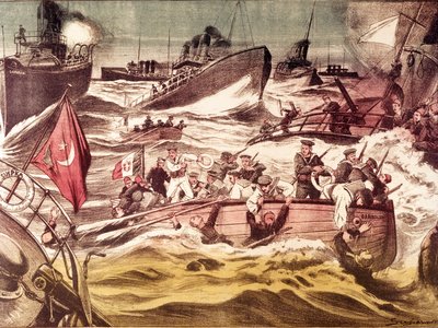 Bitwa pod Kunfudą (Kunfida Kunfidah): bitwa morska stoczona 7 i 8 stycznia 1912 r. podczas wojny włosko-tureckiej (1911-1912) na Morzu Czerwonym przed portem Kunfuda w Arabii Saudyjskiej. autorstwa Anonymous Anonymous