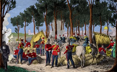 Obóz wojsk rosyjskich i angielskich na Polach Elizejskich w Paryżu w lipcu 1815 r. po klęsce Napoleona I, rycina, kolekcja prywatna autorstwa Anonymous Anonymous