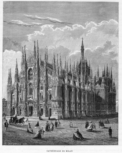 Katedra w Mediolanie (Duomo, Milano), Włochy. rycina z 1859 r. w „Galeriach Europy – Włochy” autorstwa Armengaud. Prywatna kolekcja. autorstwa Anonymous Anonymous