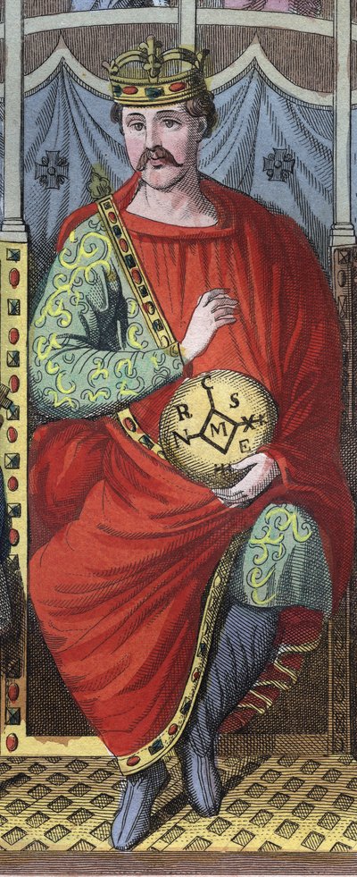 Karol Łysy, król zachodniej Francji we Włoszech i cesarz rzymski, 823 - Portret Karola II Łysego (823 - 877), król Francji grawerowany z „Zwyczajności i zwyczajów wszystkich narodów wszechświata”. To jest historia rządu, praw, milicji autorstwa Anonymous Anonymous