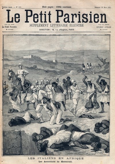 Podbij Erythree przez Włochy. Morderstwa Massaouah (Erythree). Grawer w „Le petit Parisien”” z dnia 22-03-1891. Prywatna kolekcja. autorstwa Anonymous Anonymous