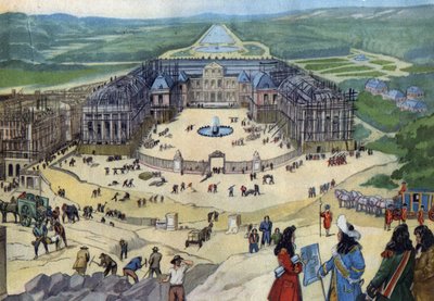 Budowa zamku w Wersalu w 1678 r. według planów Julesa Hardouina Mansarta na pierwszym planie króla Ludwika XIV. autorstwa Anonymous Anonymous