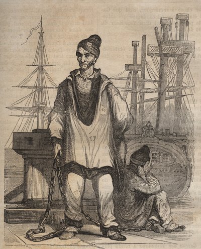 Skazanie na wieczność w Rochefort Bagne w XIX wieku. Grawer „Historia więzień od ich powstania do dnia dzisiejszego” (1877) Pierre Zaccone (1817-1895) (Colonia Penale - kolonia karna) autorstwa Anonymous Anonymous