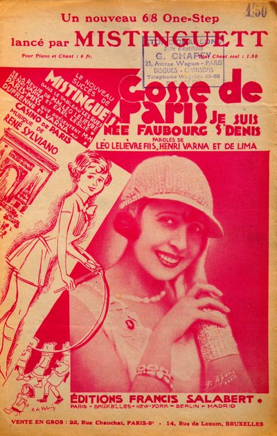 Okładka partytury „Gosse de Paris”” śpiewana przez Mistinguett (Mistinguette) (1875 - 1956), francuską śpiewaczkę autorstwa Anonymous Anonymous