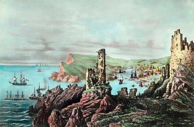 Wojna krymska: widok na port Balaklava na Krymie. Grawer około 1854-1855. Prywatna kolekcja autorstwa Anonymous Anonymous