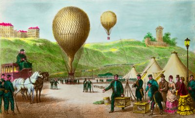 Wylot balonu i gołębi pasażerskich podczas oblężenia Paryża w 1870 r., Privee Collection autorstwa Anonymous Anonymous