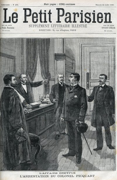 Sprawa Dreyfusa, w 1898 r. aresztowanie podpułkownika Georgesa Picquarta (1854-1914). W „le petit Parisien” z 1898 r. autorstwa Anonymous Anonymous