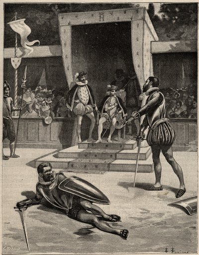 Pojedynek pomiędzy Francois de Vivonne de la Chataigneraie i Guy de Chabot, baronem de Jarnac w Saint Germain en Laye, Francja 10 lipca autorstwa Anonymous Anonymous