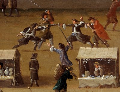 Scena pojedynku na Pont Neuf w Paryżu w XVII wieku Szczegół. Anonimowe malowanie. Paryż, Muzeum Carnavalet autorstwa Anonymous Anonymous