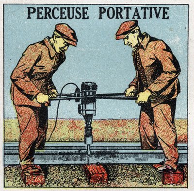 Narzędzia elektryczne: wiertarka przenośna. Anonimowa ilustracja z 1925 r. Ze zbiorów prywatnych. autorstwa Anonymous Anonymous