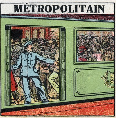 Tramwaje elektryczne: pasażerowie gromadzą się w Metropolitain w Paryżu. Anonimowa ilustracja z 1925 r. Ze zbiorów prywatnych. autorstwa Anonymous Anonymous