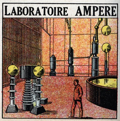 Rury elektryczne: laboratorium Ampere. Anonimowa ilustracja z 1925 r. Ze zbiorów prywatnych. autorstwa Anonymous Anonymous