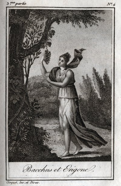 Erigo i Bacchus, Grawerowanie z 1819 r. w „Lettres a Emilie sur la mitologie” Charlesa Alberta Demoustiera (1760-1801). Prywatna kolekcja. autorstwa Anonymous Anonymous