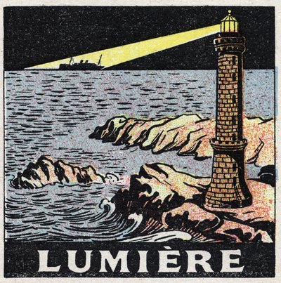 Eter (materiał): światło latarni morskiej w nocy. Anonimowa ilustracja z 1925 r. Ze zbiorów prywatnych. autorstwa Anonymous Anonymous