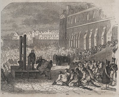 Egzekucja w Brześciu Bagne przez Josepha Bordeleta. Grawer w „Historii skazanych od ich powstania do dnia dzisiejszego” (1877) autorstwa Pierre