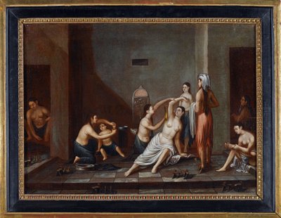 ""Kobiety myjące się w łaźni tureckiej"" (Kobiety w łaźni tureckiej) Anonimowy obraz 1741 - Olej na płótnie, 39x53 - Kolekcja prywatna autorstwa Anonymous Anonymous