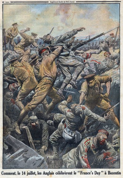I wojna światowa 1914-1918 (wojna 14-18). Bitwa o Kretę Bazentin w dniach 13 i 14 lipca 1916, w której Anglicy przeciwstawili się armii niemieckiej. W „” Le Petite Journal””, dnia 6.08.1916 r. Prywatna kolekcja autorstwa Anonymous Anonymous