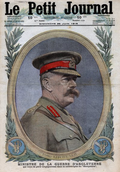 I wojna światowa 1914-1918 (wojna 14-18). Portret ministra wojny w Anglii Horatio Herberta Kitchenera (1850-1916). W „”Le Petite Journal””, 25.06.2019. Prywatna kolekcja autorstwa Anonymous Anonymous