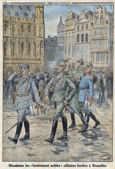 I wojna światowa 1914-1918 (wojna 14-18). Oficerowie niemieccy w Brukseli przedstawiani byli jako „szlachetne boche”. W „” Le Petite Journal””, 28.05.1916. Prywatna kolekcja autorstwa Anonymous Anonymous
