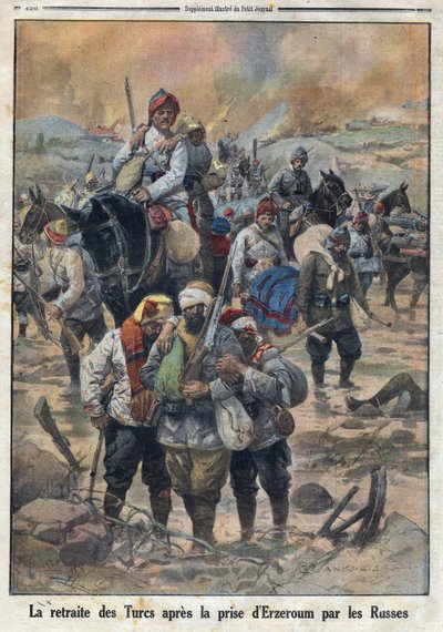 I wojna światowa 1914-1918 (wojna 14-18). Odwrót Turków po zdobyciu Erzerum przez Rosjan. W „” Le Petite Journal””, 27.02.1916. Prywatna kolekcja autorstwa Anonymous Anonymous