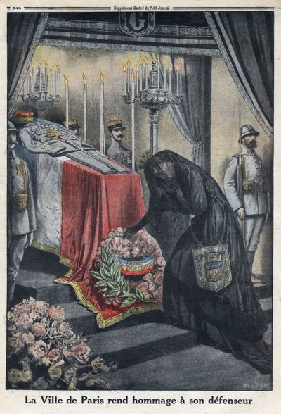 I wojna światowa 1914-1918 (wojna 14-18). Hołd miasta Paryża dla generała Josepha Simona Gallieniego (1849-1916), który bronił miasta. W „”Le Petite Journal””, 18.06.1916. Prywatna kolekcja autorstwa Anonymous Anonymous