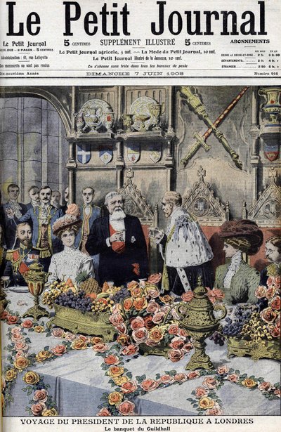 Prezydent Francji Armand Fallières (1841-1931), przyjęty w Londynie przez burmistrza na bankiecie w Guildhall. Le petit Journal, czerwiec 1908 (rycina) autorstwa Anonymous Anonymous