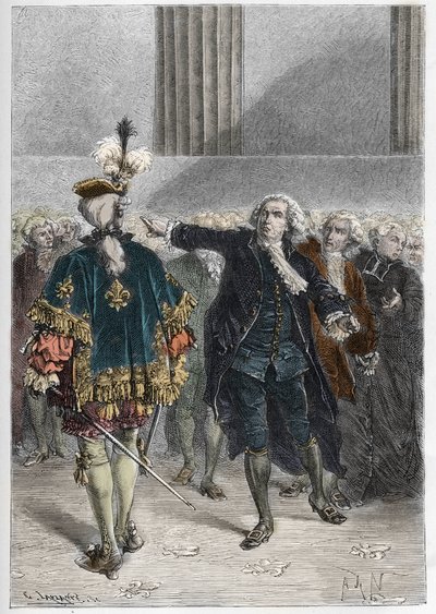 Rewolucja francuska - spotkanie stanów generalnych 23.06.2017: Honore Gabriel (Honore-Gabriel) Riqueti, hrabia Mirabeau (1749-1791) zwracając się do Henri Evrard (Henri-Evrard), markiza Dreux Breze (Dreux-Breze) (1762-1829) - stany generalne w Wersalu autorstwa Anonymous Anonymous