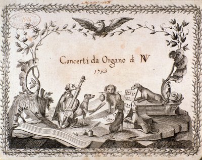 Frontyspis partytury z przedstawieniem zwierząt grających na instrumentach muzycznych (1783) autorstwa Anonymous Anonymous