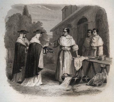 Kapelusz kardynalski otrzymał Giovanni da Fidanza znany jako Bonawentura (do ok. 1217-1274) (San Bonaventura). Rycina z 1846 r. w „Żywotach świętych”. Prywatna kolekcja. autorstwa Anonymous Anonymous