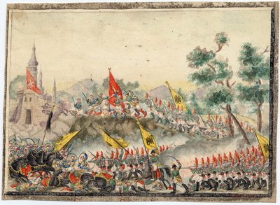 Guerre russo-turque de 1828-1829 - Armia rosyjska zdobyła fortecę Izmail (Ismail) w 1790 r. - Anonimowy - 1829 - Akwarela na papierze - 19x26 - Kolekcja prywatna autorstwa Anonymous Anonymous