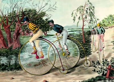 Historia roweru: wyścig grand bi (grand bi). Grawerowanie XX wieku. Prywatna kolekcja autorstwa Anonymous Anonymous