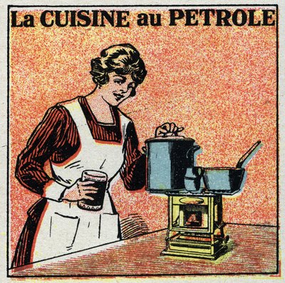 Ogrzewanie domu: kuchnia na olej. Anonimowa ilustracja z 1925 r. Ze zbiorów prywatnych. autorstwa Anonymous Anonymous