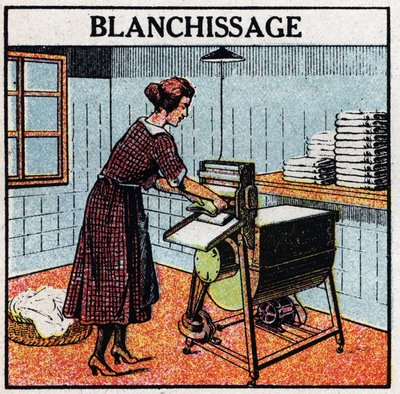 Zastosowania elektryczne w gospodarstwie domowym: wybielanie. Anonimowa ilustracja z 1925 r. Ze zbiorów prywatnych. autorstwa Anonymous Anonymous