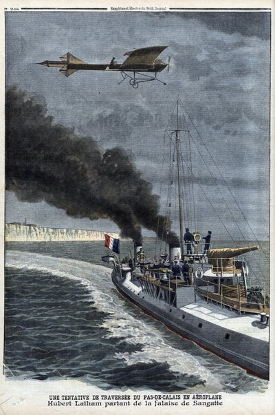 Hubert Latham (1883-1912), francuski lotnik, wylatujący z Sangatte jednopłatowcem „Antoinette”, aby przelecieć przez kanał samolotem, 19 lipca autorstwa Anonymous Anonymous