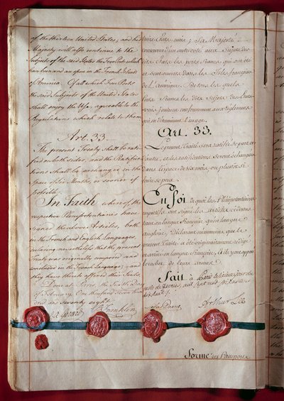 Niepodległość Stanów Zjednoczonych: handel przyjaźni i handel między Francją a Stanami Zjednoczonymi (reprezentowany przez Benjamina Franklina) datowany jest na luty 1778 w obu językach. 1778 Paryż, Ministerstwo Spraw Zagranicznych autorstwa Anonymous Anonymous