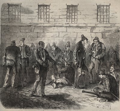 Niedołężne siły pod Toulon Bagne w XIX wieku. Grawer w „Historii skazanych od ich powstania do dnia dzisiejszego” (1877) autorstwa Pierre