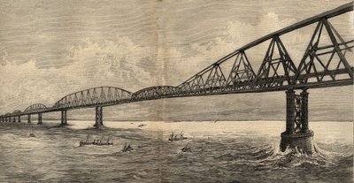 Międzynarodowy projekt mostu nad kanałem między Calais i Folkestone - 1890 - rycina 1890 autorstwa Anonymous Anonymous