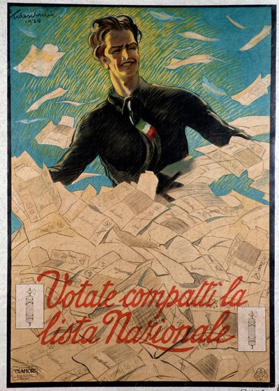 Włoski plakat propagandowy zachęcający Włochów do wybrania narodowej listy Benito Mussoliniego autorstwa Anonymous Anonymous