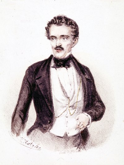 Johan Strauss Jr. (1825 - 1899), autor „Beautiful Blue Danube” i „Bat - Mouse” w 1874. Rysunek. autorstwa Anonymous Anonymous