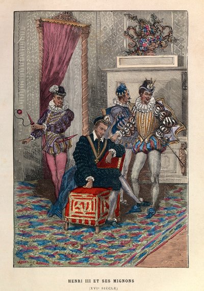 Król Henryk III (1551 - 1589) i jego Mignon - Król Francji Henryk III i jego faworyci XVI wiek - kolekcja prywatna autorstwa Anonymous Anonymous