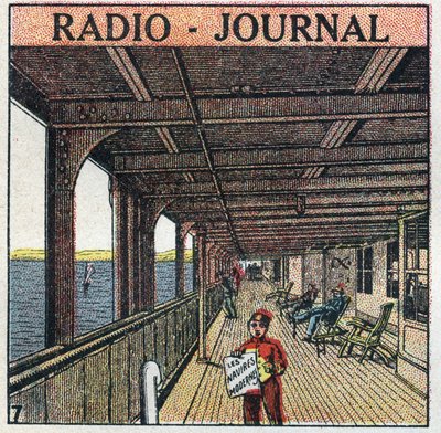 La T.S.F.: radio - gazeta. Sprzedawca gazety na wkładce. Anonimowa ilustracja z 1925 r. Ze zbiorów prywatnych. autorstwa Anonymous Anonymous
