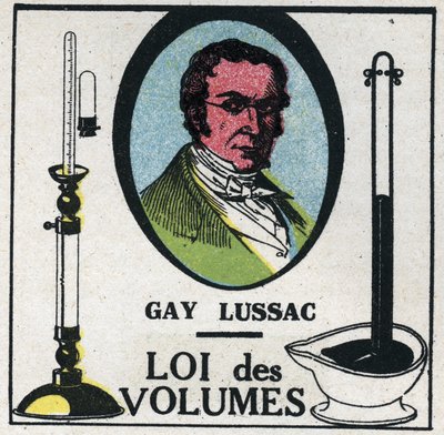 Atomy: prawo tomów Louisa-Josepha Gay-Lussaca (Louis Joseph Gay Lussac) (1778-1818). Anonimowa ilustracja z 1925 r. Ze zbiorów prywatnych. autorstwa Anonymous Anonymous