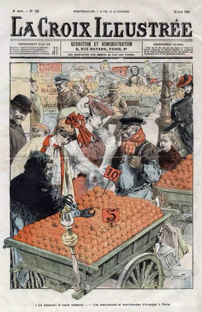 Kupcy pomarańczy (La valence) w Paryżu w 1905 r. - okładka „La-Croix-Illustree” z 1905 r. autorstwa Anonymous Anonymous