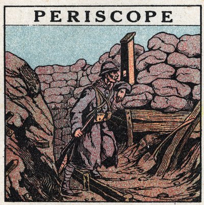 Odbicie światła: peryskop używany w okopie przez Włocha podczas I wojny światowej (1914-1918). Anonimowa ilustracja z 1925 r. Ze zbiorów prywatnych. autorstwa Anonymous Anonymous