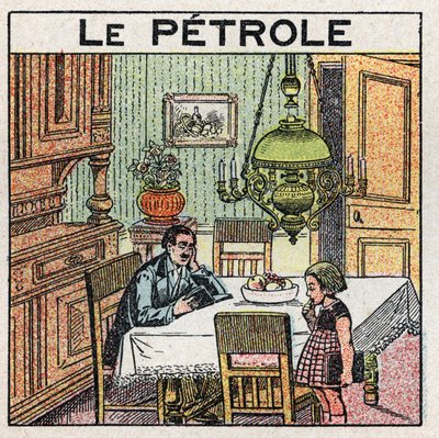 Źródła światła: zastosowanie lampy naftowej. Anonimowa ilustracja z 1925 r. Ze zbiorów prywatnych. autorstwa Anonymous Anonymous