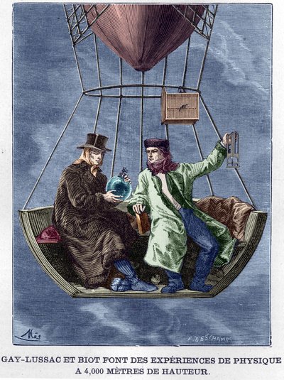 Louis-Joseph Gay-Lussac (Louis Joseph Gay Lussac) i Biot przeprowadzają eksperymenty fizyczne na wysokości 4000 metrów - w „Album de la Science; wybitni naukowcy; Wielkie odkrycia”” 1896. autorstwa Anonymous Anonymous