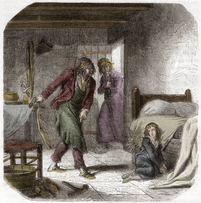 Ludwik XVII (1785-1795) w świątyni, ze swoim geolierem szewcem Antoine Simon - Grawerowanie w „Histoire des Girondins” Alphonse de Lamartine (1790-1869) 1865-1866 - Zbiory prywatne autorstwa Anonymous Anonymous