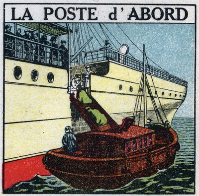 Poczta: statek dostarczający pocztę na pokładzie liniowca (najpierw poczta). Anonimowa ilustracja z 1925 r. Ze zbiorów prywatnych. autorstwa Anonymous Anonymous